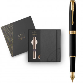 Набір Parker SONNET Matte Black Lacquer GT FP F (перова ручка + блокнот Parker)
