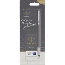 Ручка перова Parker VECTOR Black FP M + Картриджі Parker Quink /5шт. син. блістер 05 116b