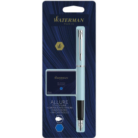 Ручка перьевая Waterman ALLURE Pastel Blue CT FP F + Картриджи Mini блистер 13 315b2