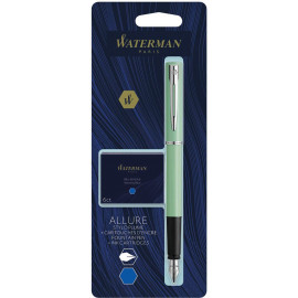 Ручка перьевая Waterman ALLURE Pastel Green CT FP F + Картриджи Mini блистер 13 317b2