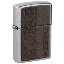 Зажигалка Zippo Classic Brown Leather Emblem - Zippo Design Street Chrome 46920