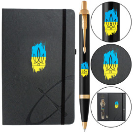 Набір Parker IM UKRAINE Black GT BP Тризуб фігурний на тлі прапора (кулькова ручка + блокнот Parker)