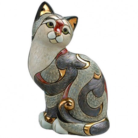 Chat De Rosa Rinconada – Figurine Céramique Fait Main Uruguay – Doré Et Platine (Collection)