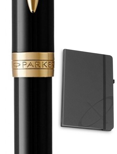 Набор Parker SONNET Black Lacquer GT BP (шариковая ручка + блокнот Parker)