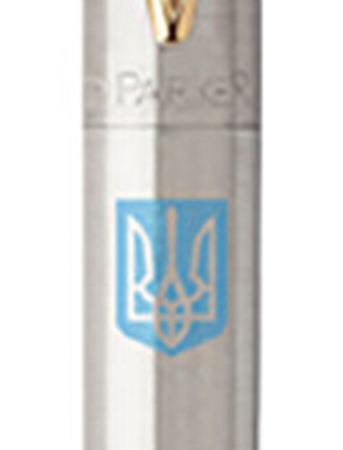 Ручка шариковая Parker JOTTER Stainless Steel GT BP Герб Украины желто-синий 16032_T005c