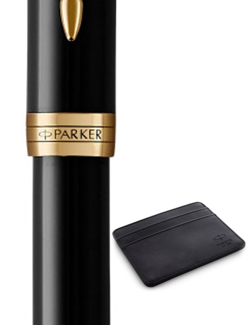 Набір Parker SONNET Black Lacquer GT FP M (перова ручка + картхолдер)
